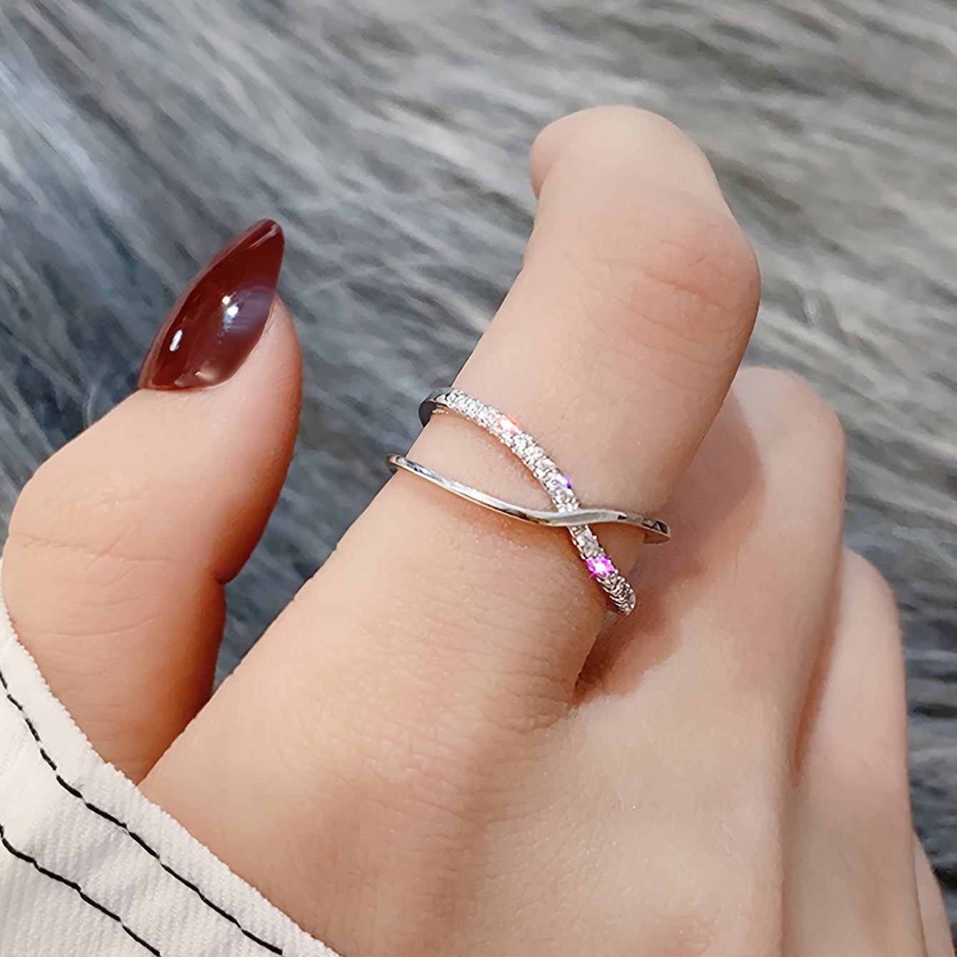 Women's Half-Tessellation Cross Open Ring with Zirconia